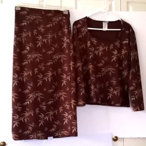 Vintage Epix Women's Stretchy Pencil Skirt Set - Size (L) - Brown/Beige